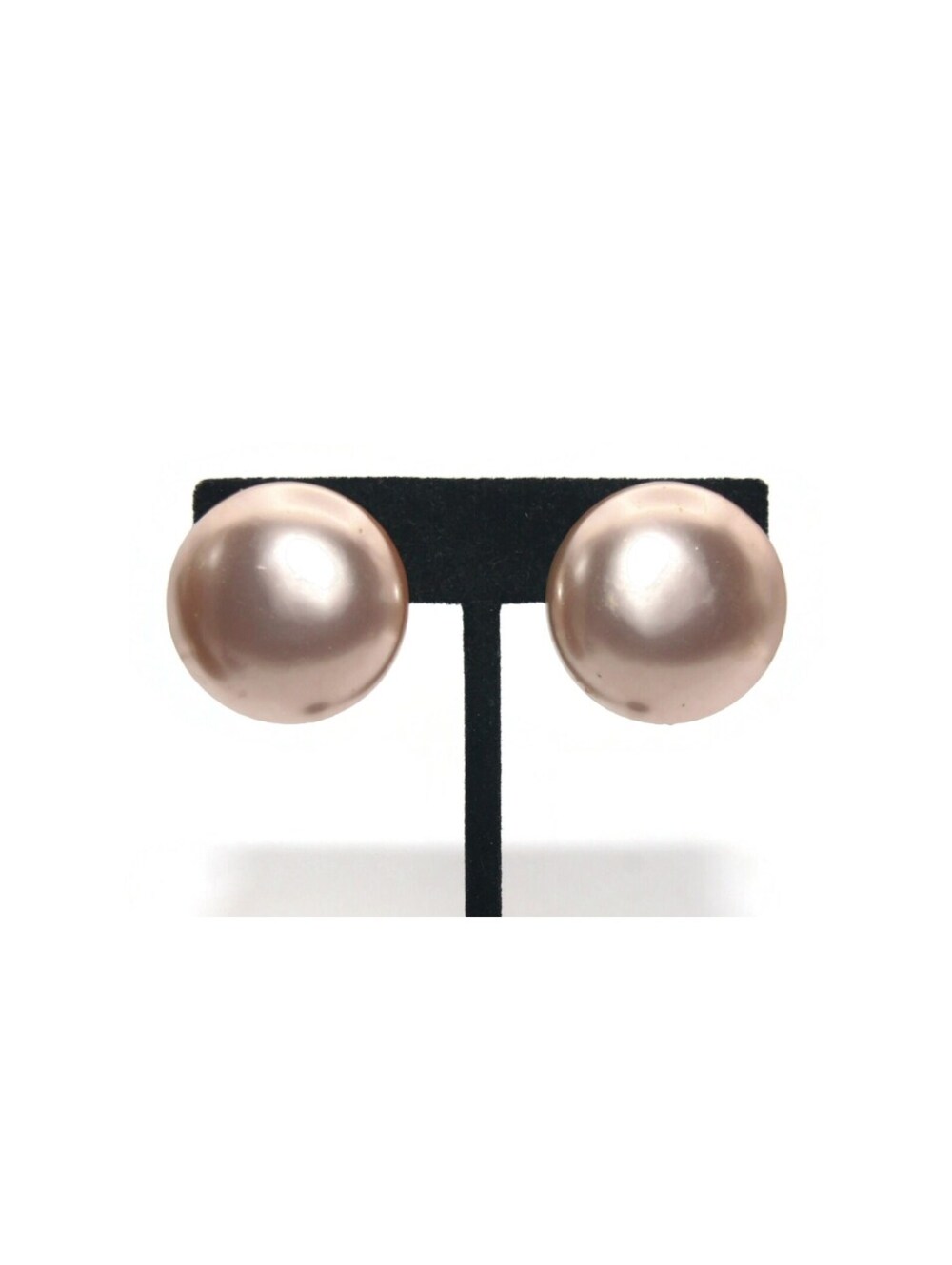 Vintage Pink Pearlescent Round Plastic Button Clip on Earrings.